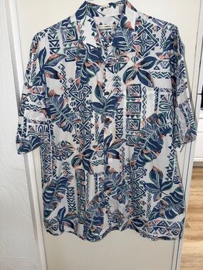 Moda Campia Moda Men's Tropical Print Short-Sleeve Shirt - Blue/White | XL